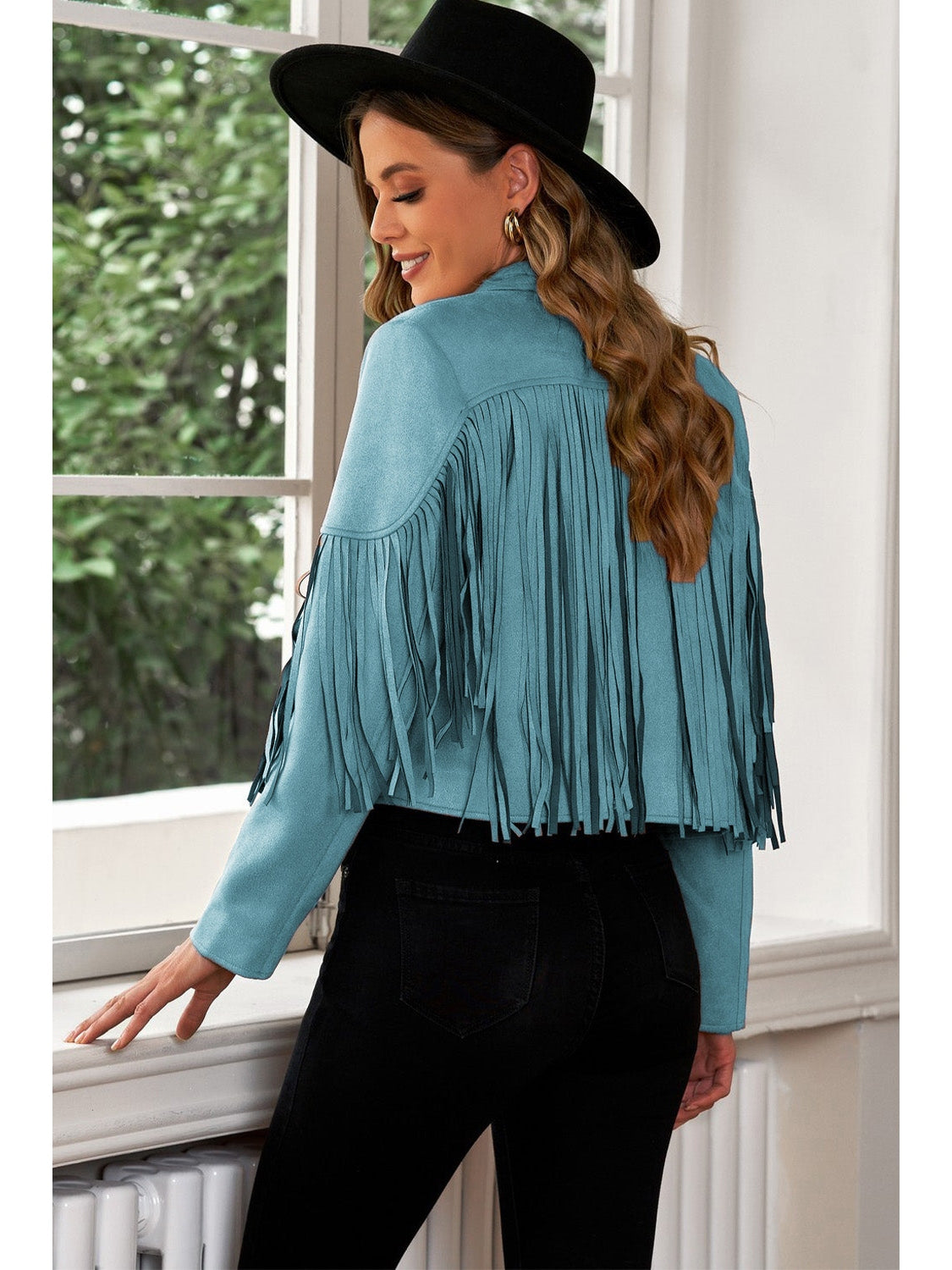 Fringe Trim Lapel Collar Cropped Blazer NicholesGifts