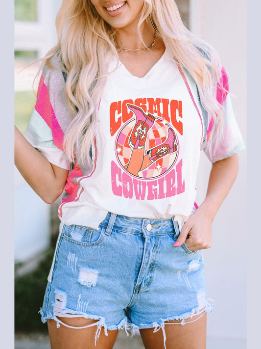 Women Graphic V-Neck Half Sleeve T-Shirt