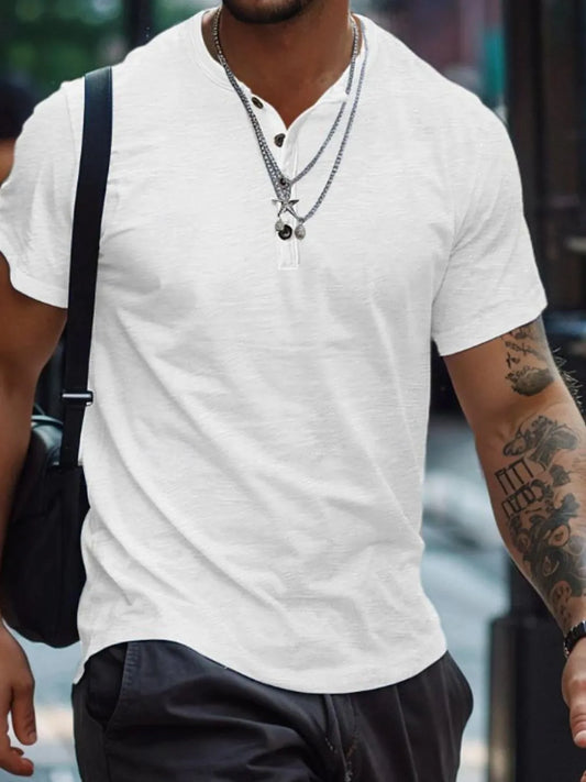 Men's Full Size Button Henley Collar Polo Shirt Plus Size NicholesGifts