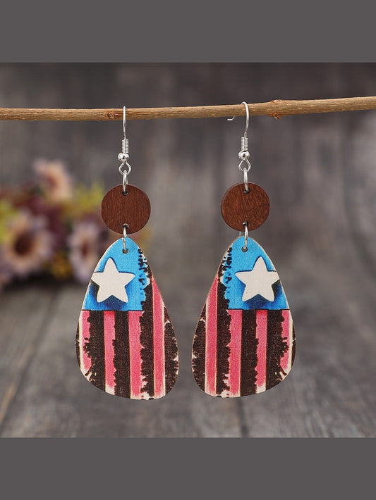 Star & Stripes Wooden Dangle Earrings NicholesGifts