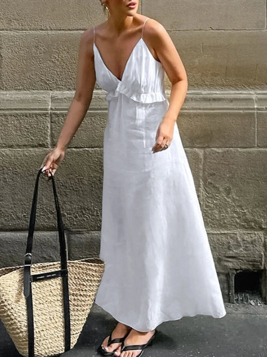 Ruffled V-Neck Maxi Dress Trendsi