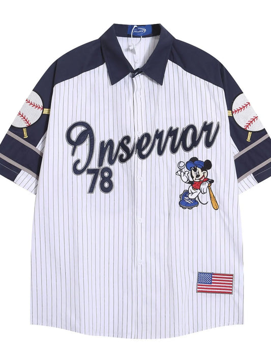 Men's Retro Baseball Style Short Sleeve Button-Up Shirt NicholesGifts