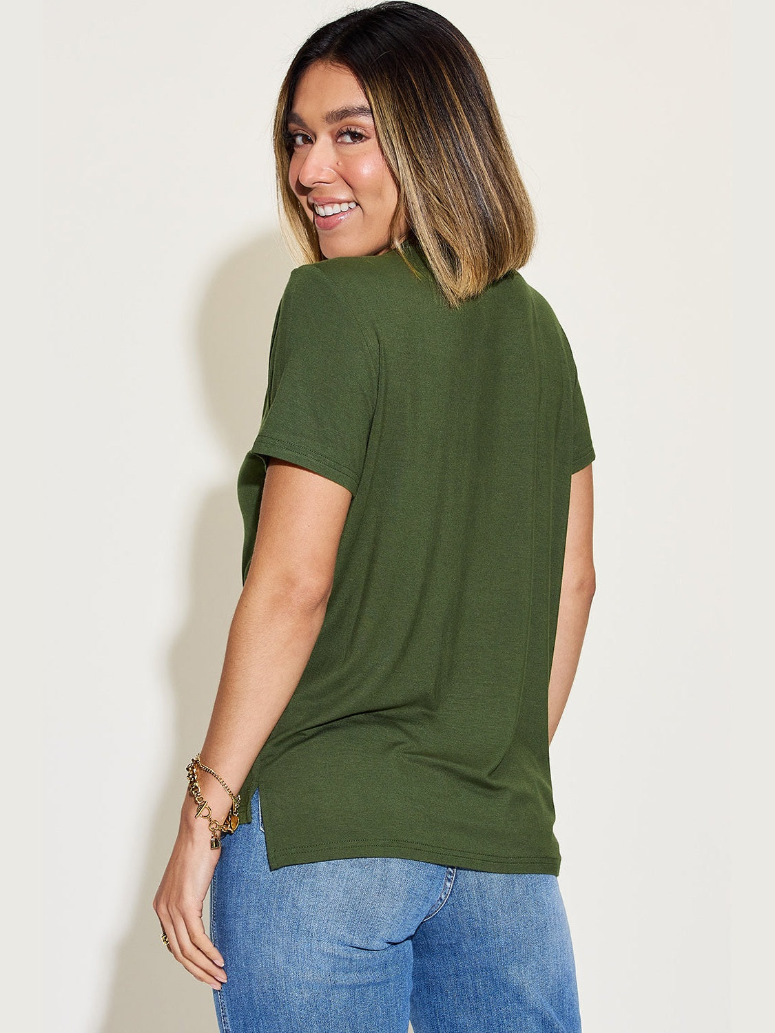 Women Basic Bae Full Size V-Neck High-Low T-Shirt