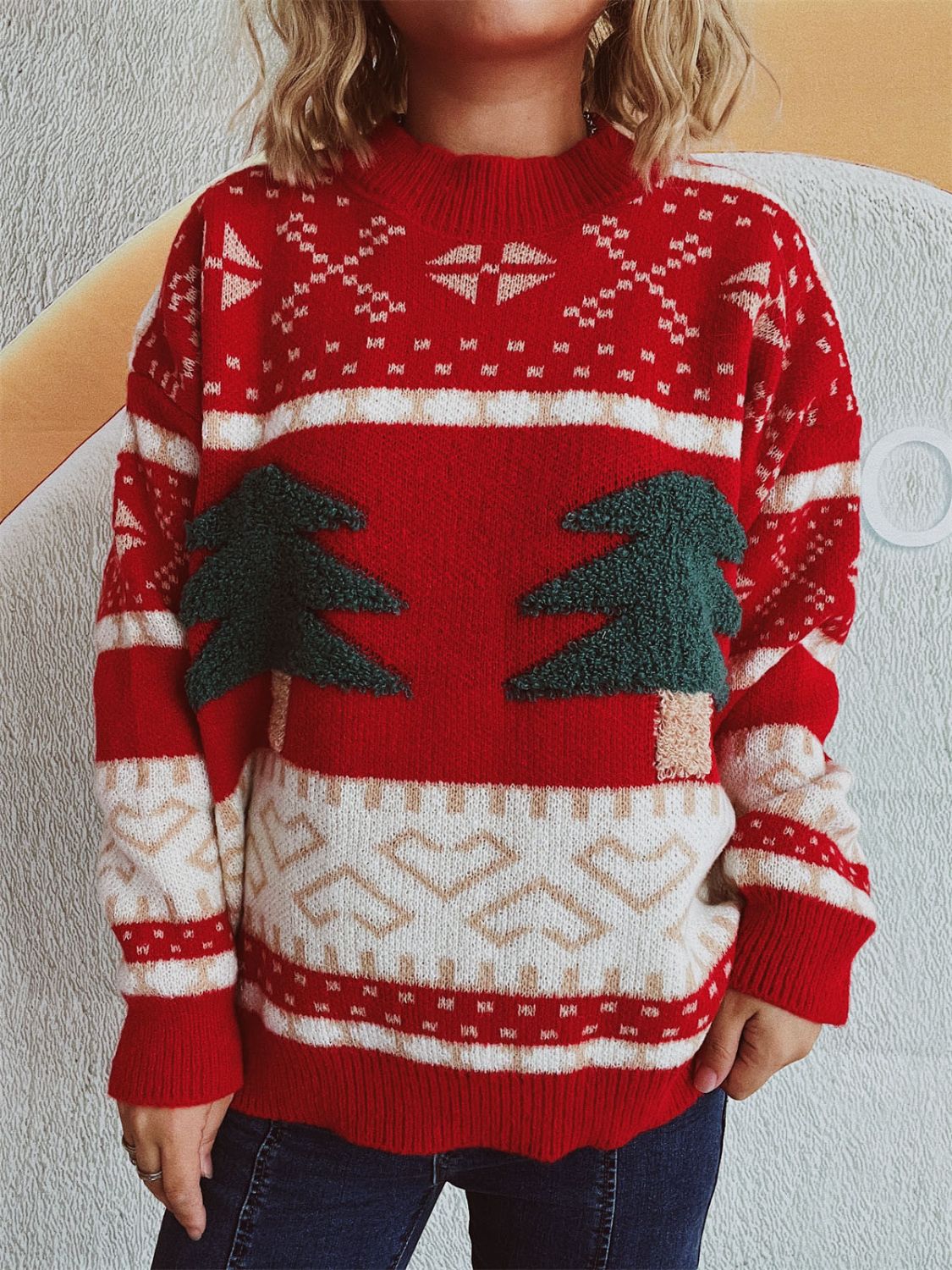 NicholesGifts Women Christmas Tree Mock Neck Long Sleeve Sweater NicholesGifts