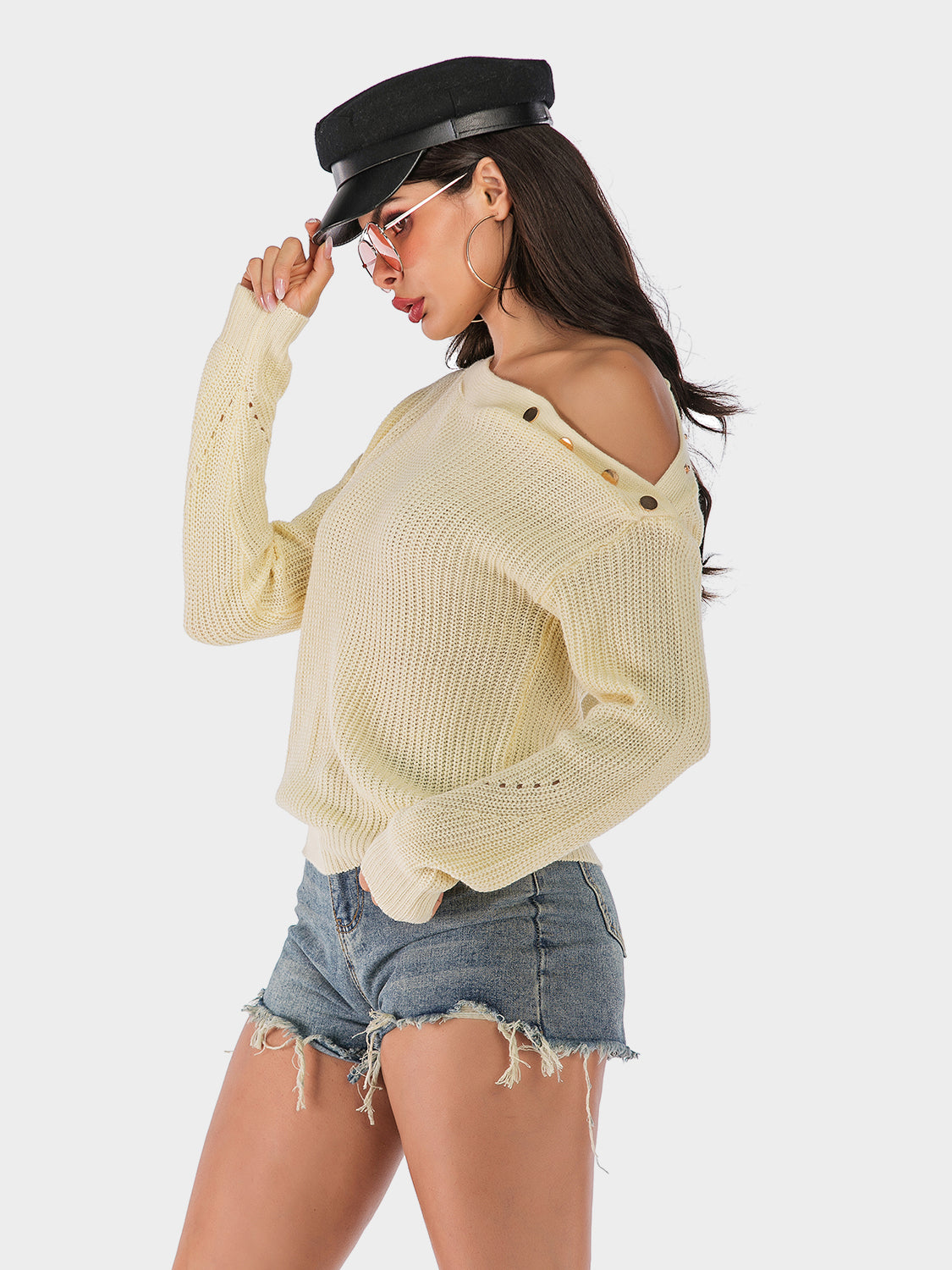 NicholesGifts Women Perfee One Shoulder Long Sleeve Sweater NicholesGifts
