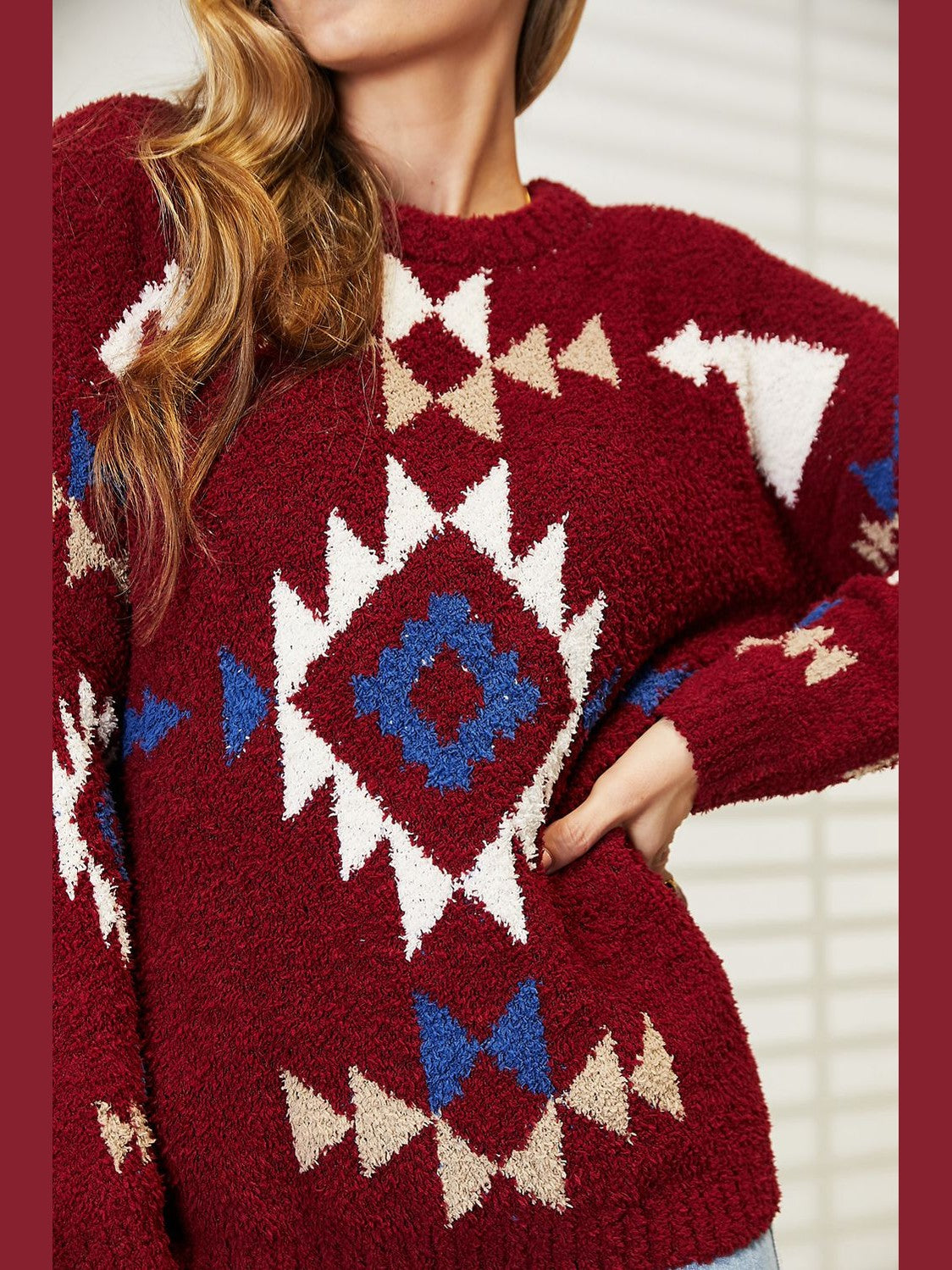 HEYSON Full Size Aztec Soft Fuzzy Sweater Trendsi