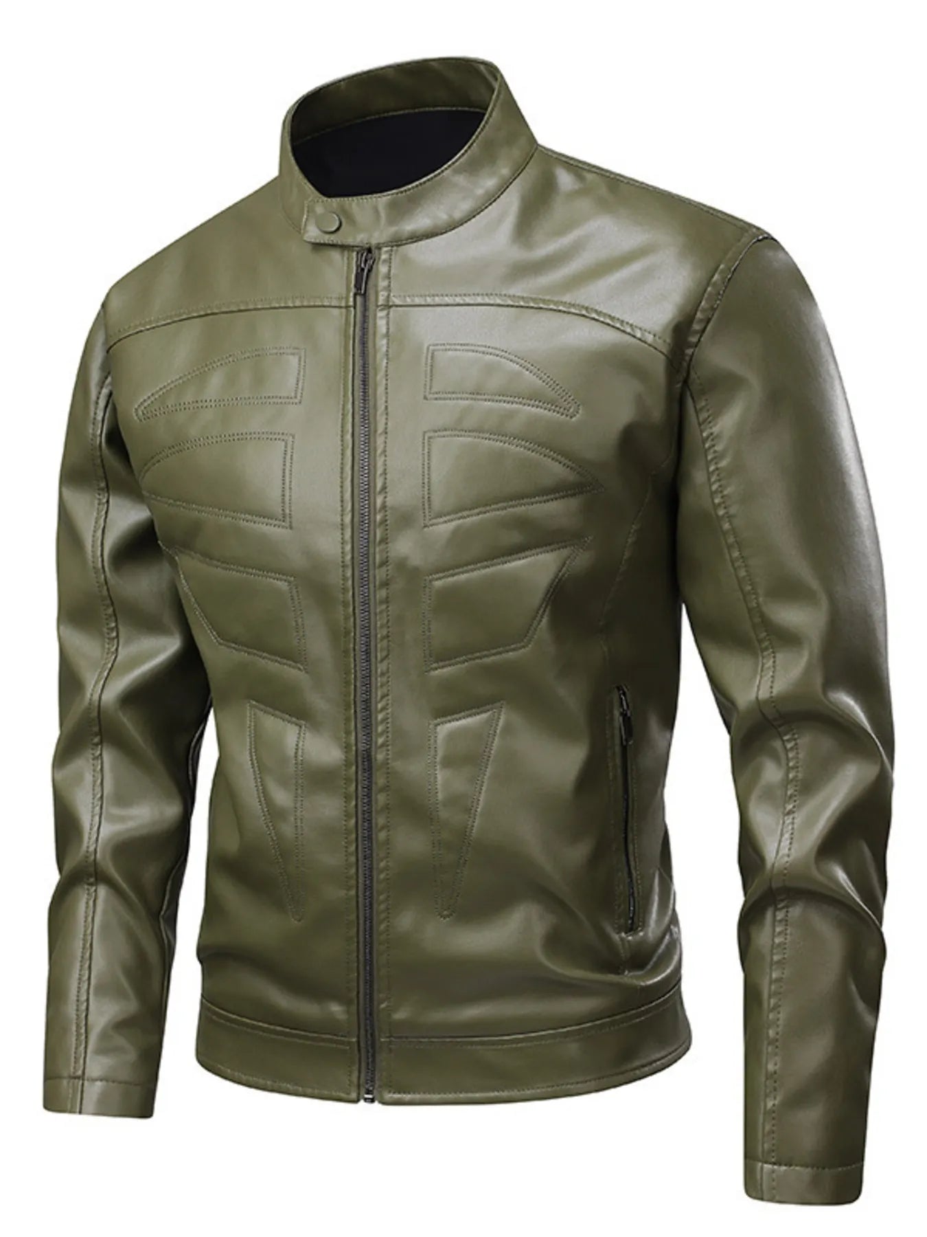 Men's Full Size Leather Zip Up Jacket Plus Size Trendsi