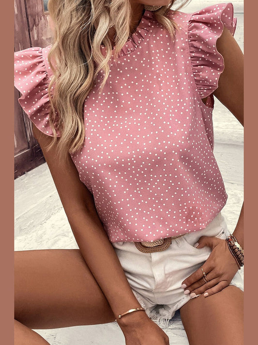 Frill Polka Dot Cap Sleeve Blouse NicholesGifts