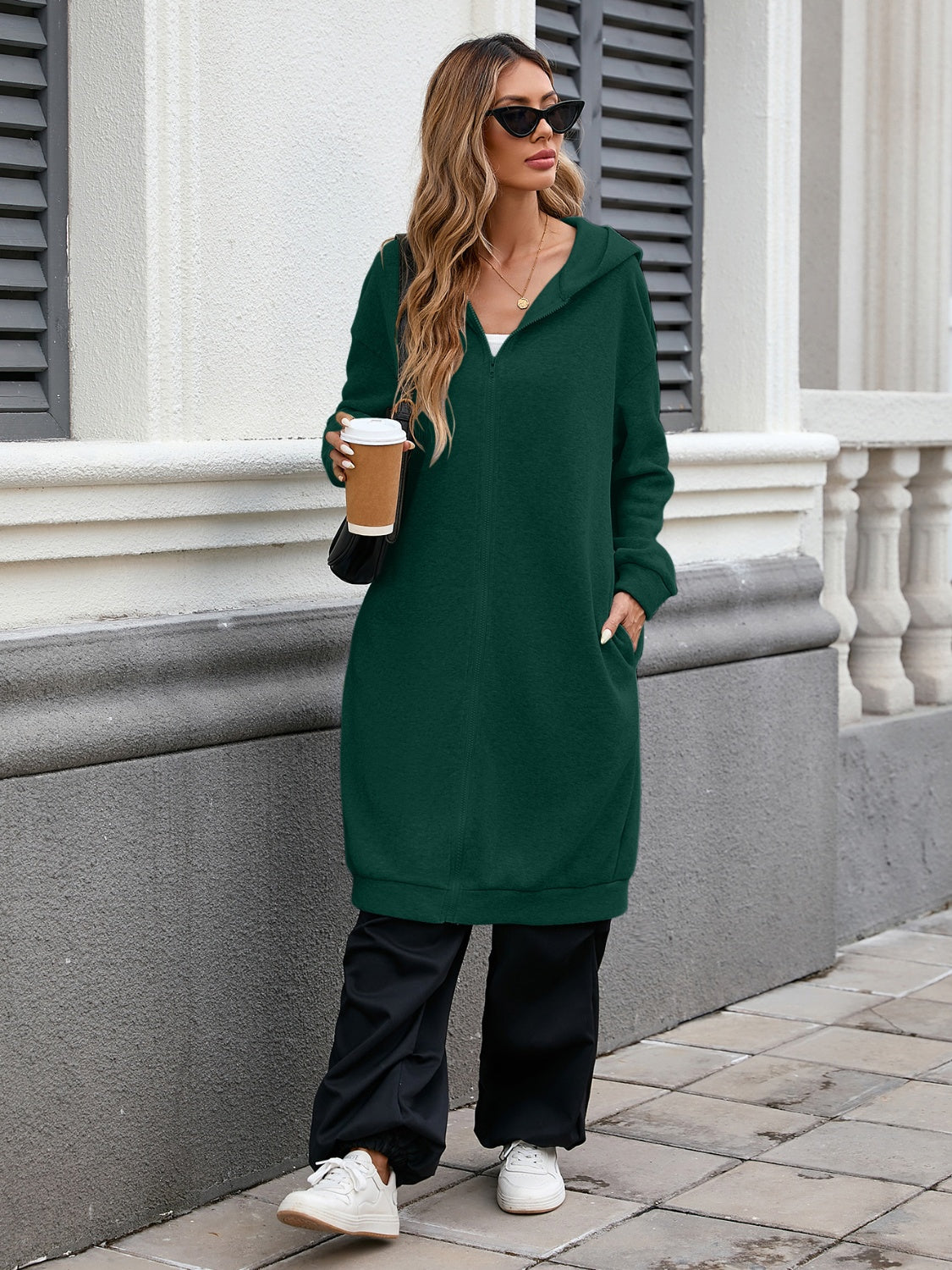 NicholesGifts Women Zip Up Long Sleeve Longline Hooded Outerwear NicholesGifts