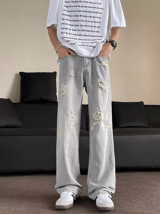 Men's Full Size Distressed Wide Leg Jeans Plus Size Trendsi