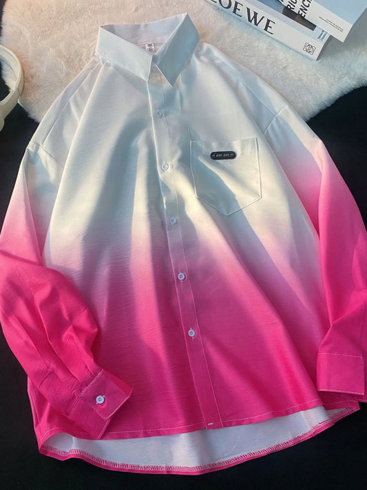 Men's Plus Size Gradient Long Sleeve Button-Up Shirt NicholesGifts