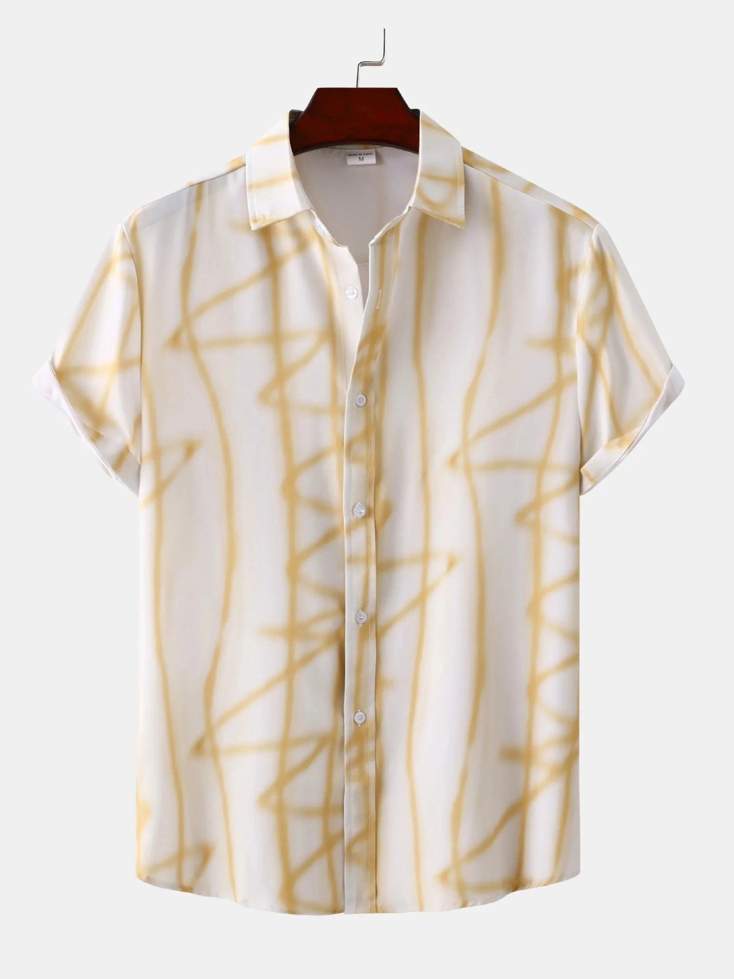 Men's Plus Size Abstract Lines Print Short Sleeve Summer Casual Shirt Trendsi