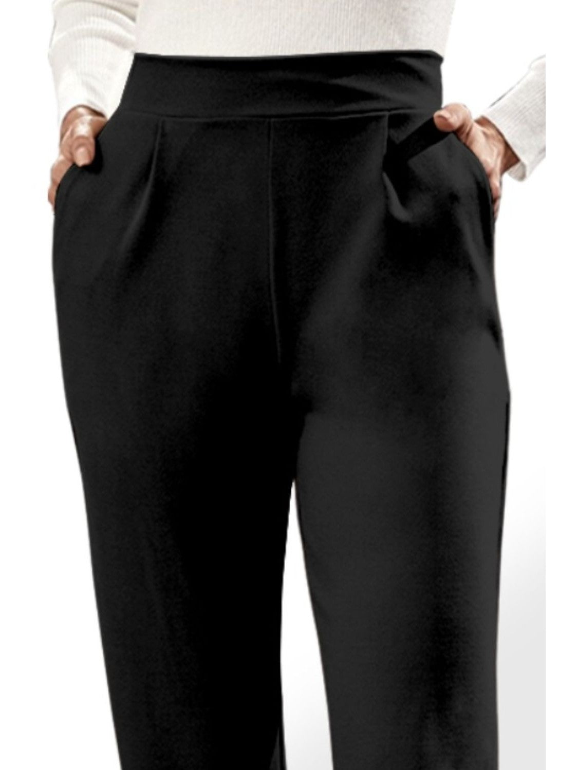 Women Black High Waist Straight Pants with Pockets NicholesGifts