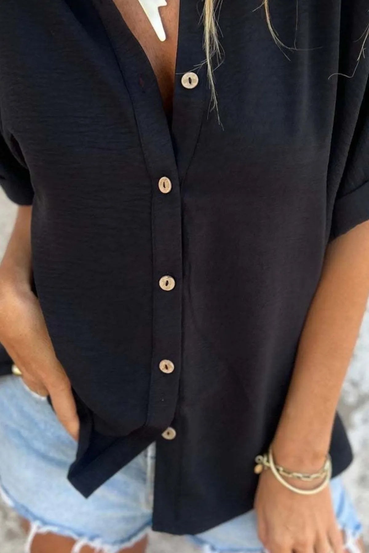 Full Size Casual Button Down Short Sleeve Loose Shirt Plus Size Trendsi