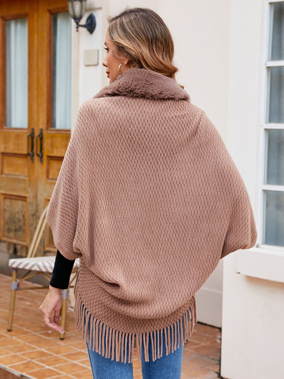 NicholesGifts Women Open Front Fringe Hem Poncho NicholesGifts
