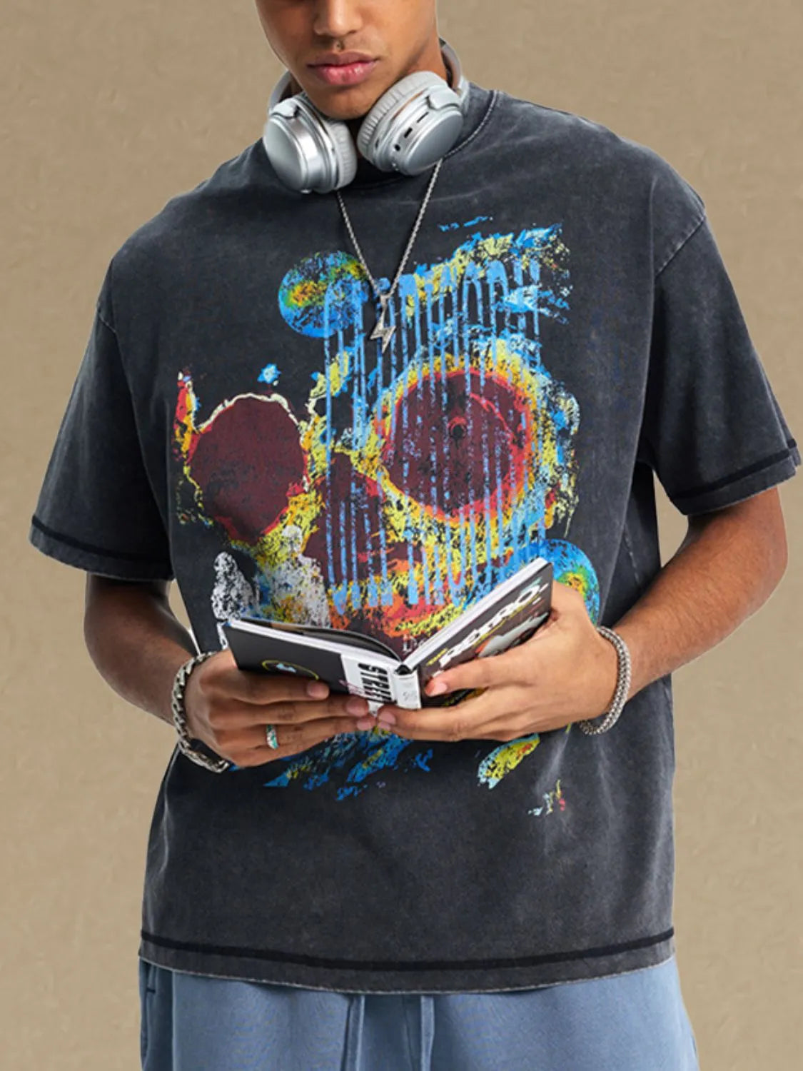 Men's Graphic Round Neck Half Sleeve T-Shirt Trendsi