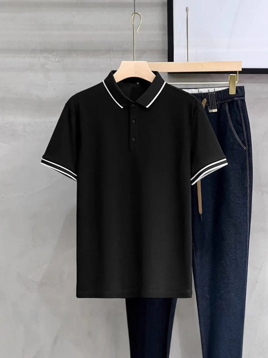 Men's Plus Size Contrast Trim Short Sleeve Polo NicholesGifts