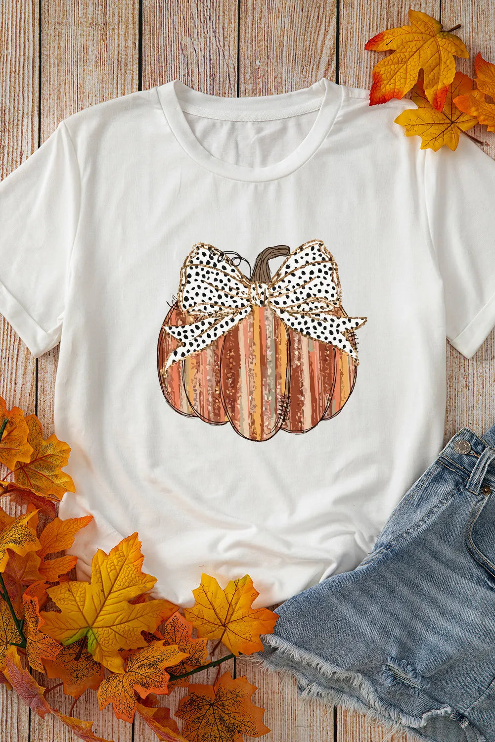 Full Size Pumpkin Round Neck Short Sleeve T-Shirt Trendsi