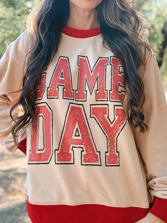 GAME DAY Letter Graphic Round Neck Sweatshirt