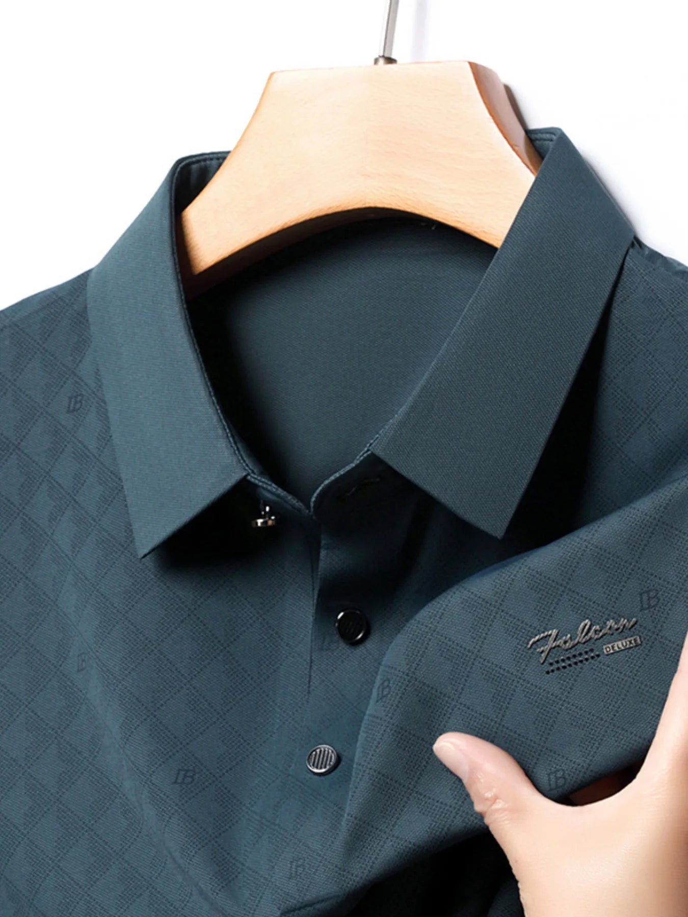 Men's Plus Size Diamond Pattern Textured Polo Shirt