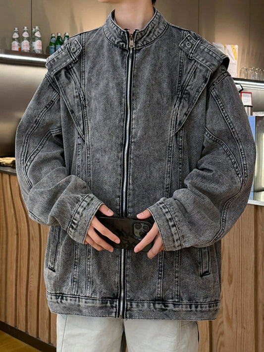 Men's Plus Size Zip Up Long Sleeve Denim Jacket Trendsi