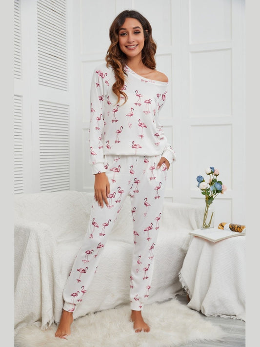 Flamingo Long Sleeve Top and Pants Lounge Set NicholesGifts
