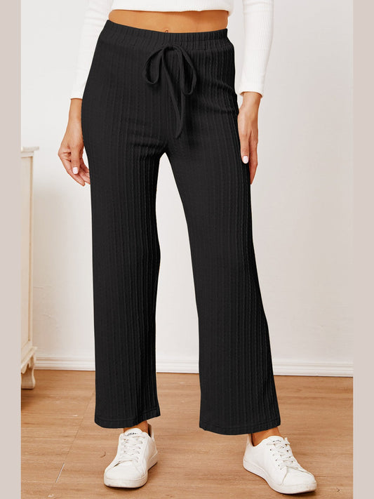 Women Textured Elastic Waist Straight Pants NicholesGifts