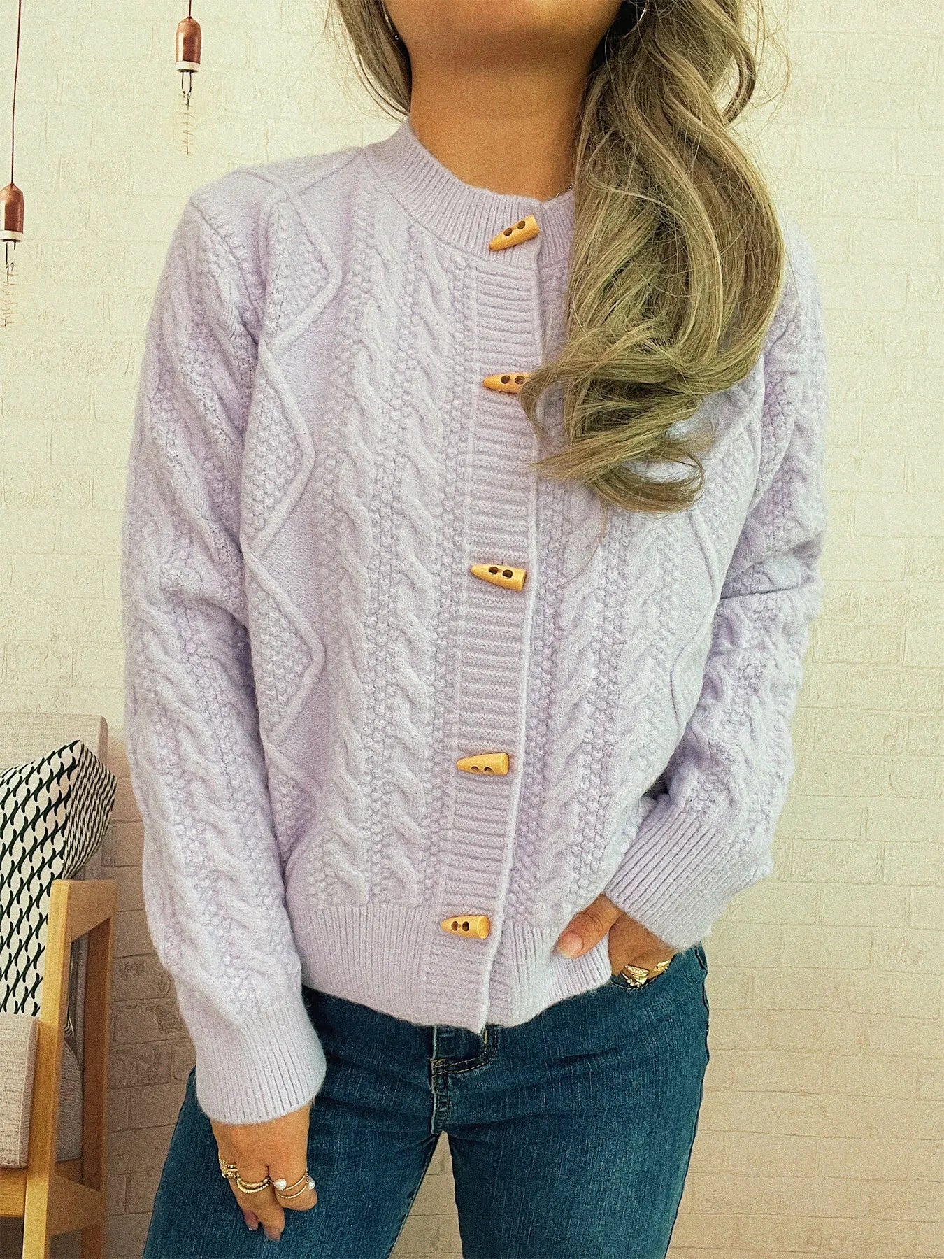 Cable Knit Button-Up Cardigan