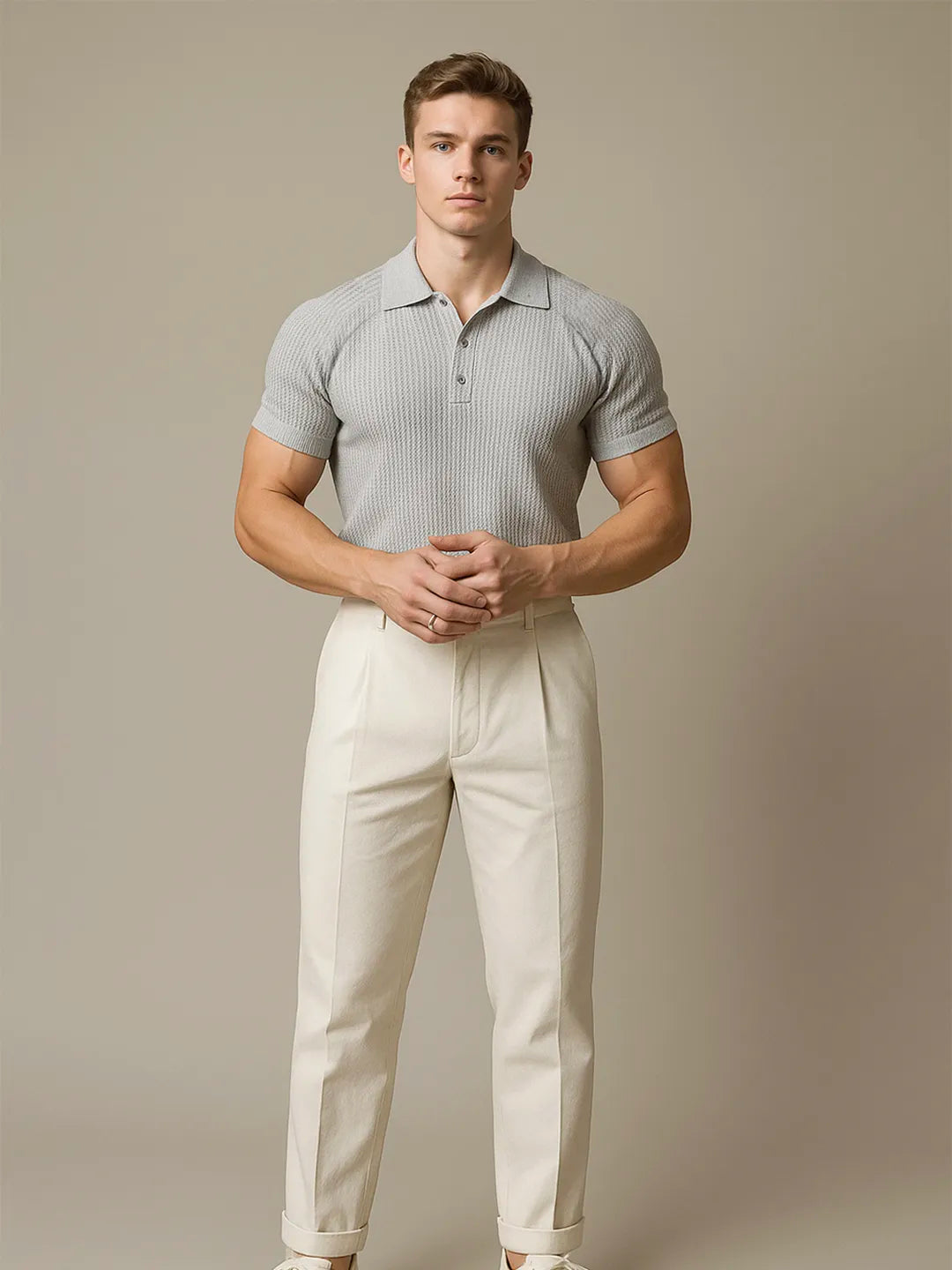 Men's Full Size Textured Knit Short Sleeve Polo Plus Size