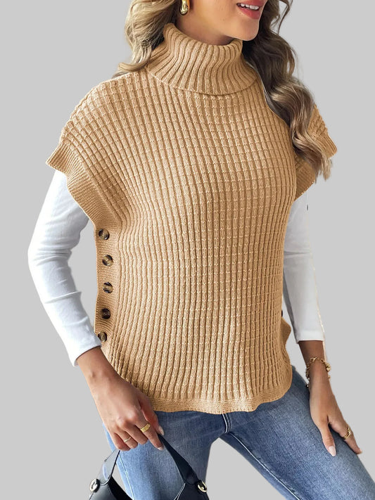 Turtleneck Side Decor Button Sweater Vest nicholesgifts