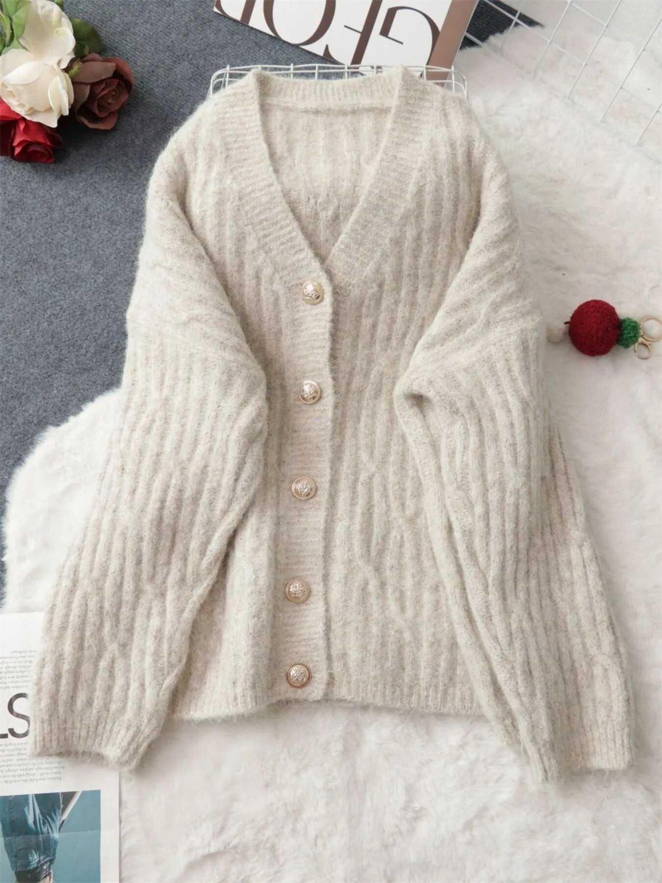 Cable Knit Button-Up Cardigan