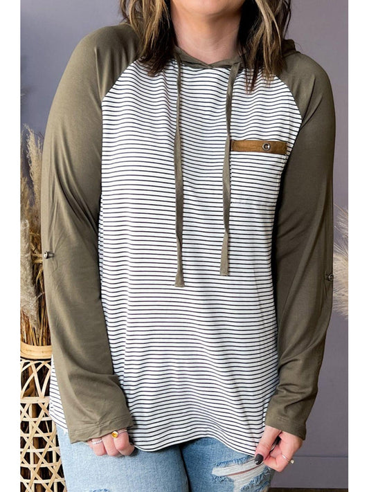 NicholesGifts Women Plus Size Women Striped Long Sleeve Hoodie