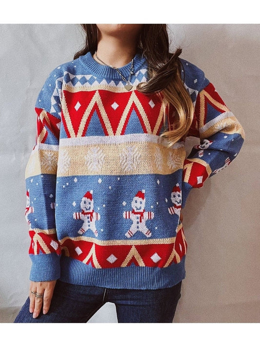 Women Printed Round Neck Long Sleeve Sweater