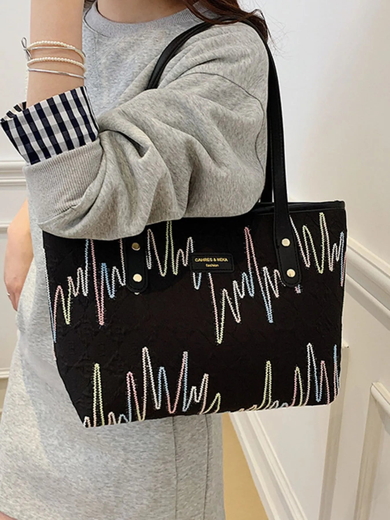 Contrast PU Leather Tote Bag Trendsi