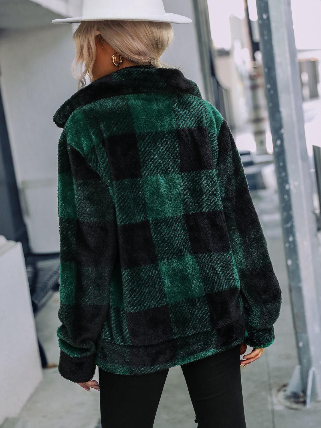 Plaid Zip-Up Collared Jacket NicholesGifts