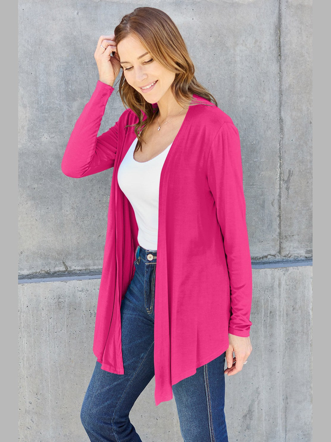 NicholesGifts Women Basic Bae Full Size Open Front Long Sleeve Cardigan NicholesGifts