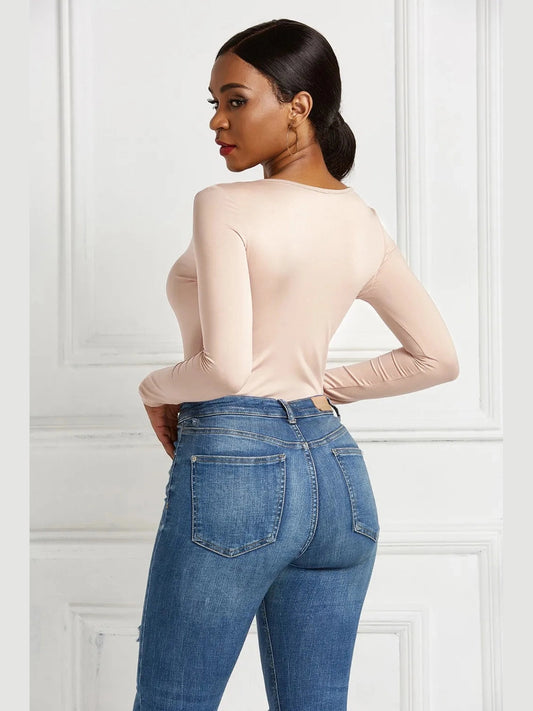 Half Zip Scoop Neck Long Sleeve Bodysuit nicholesgifts