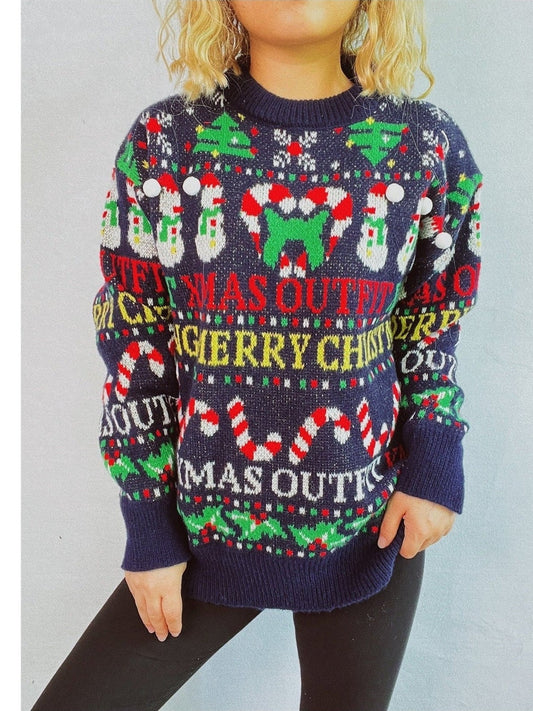 Christmas Pattern Round Neck Long Sleeve Sweater
