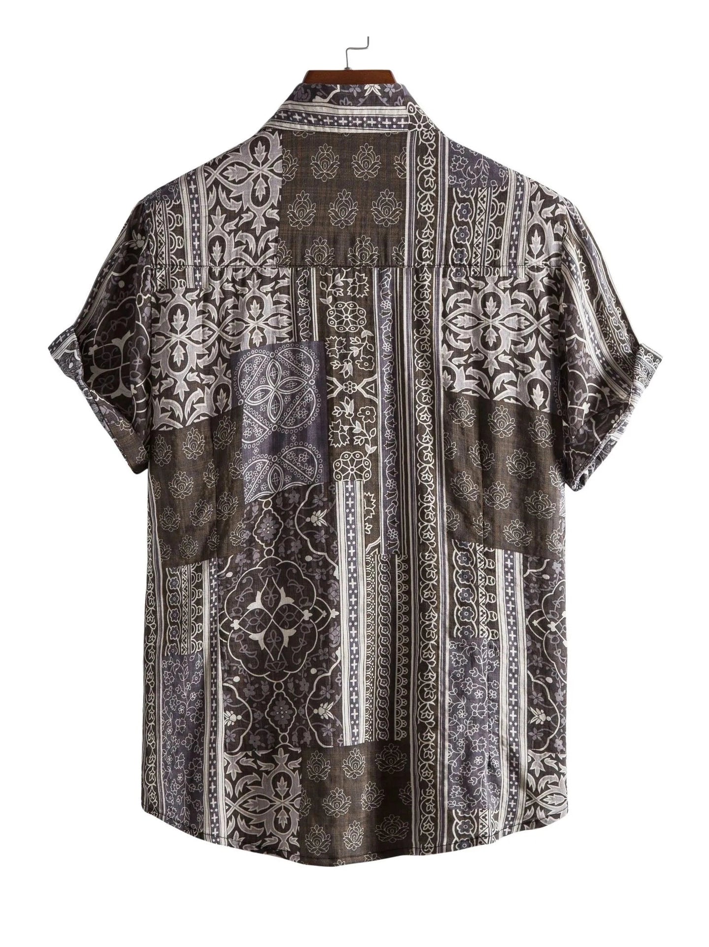 Men's Plus Size Ethnic Print Short Sleeve Button-Up Shirt NicholesGifts