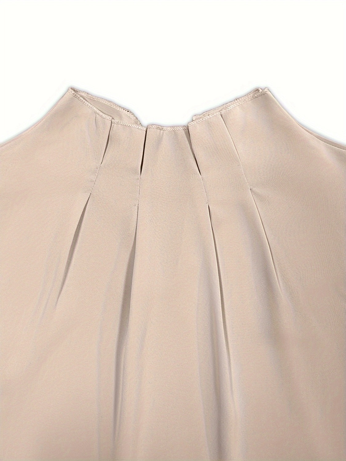 Women Ruched Mock Neck Half Sleeve Eggshell Color Blouse