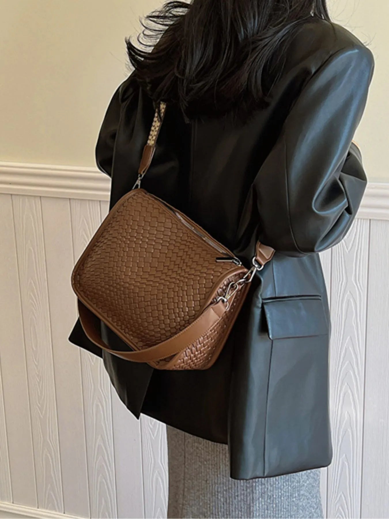 Textured Leather Shoulder Bag Trendsi