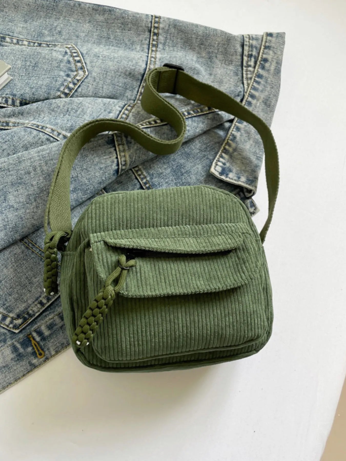 Corduroy Crossbody Bag with Adjustable Strap Trendsi