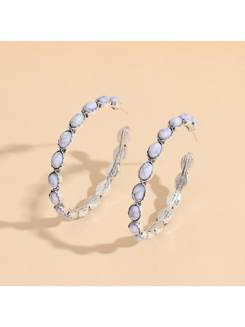 Women Artificial Turquoise C-Hoop Earrings