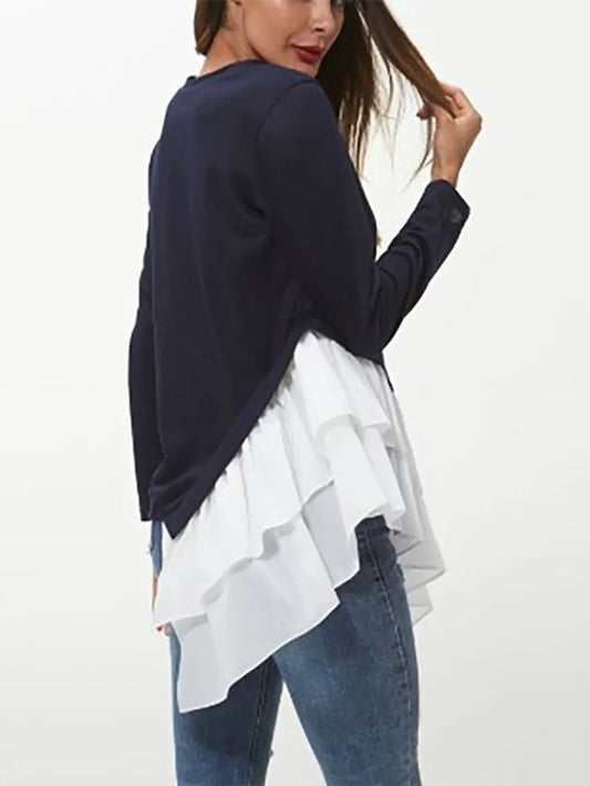 Ivy Lane Tiered Contrast Round Neck Long Sleeve T-Shirt nicholesgifts