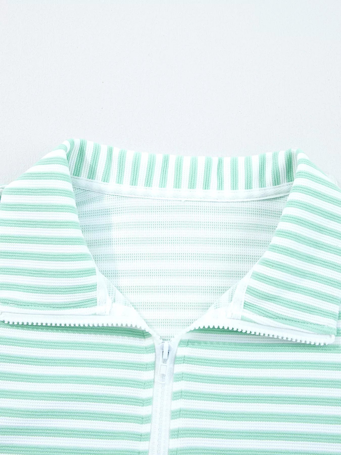 Stripe Quarter Zip Collar Long Sleeve Top Trendsi