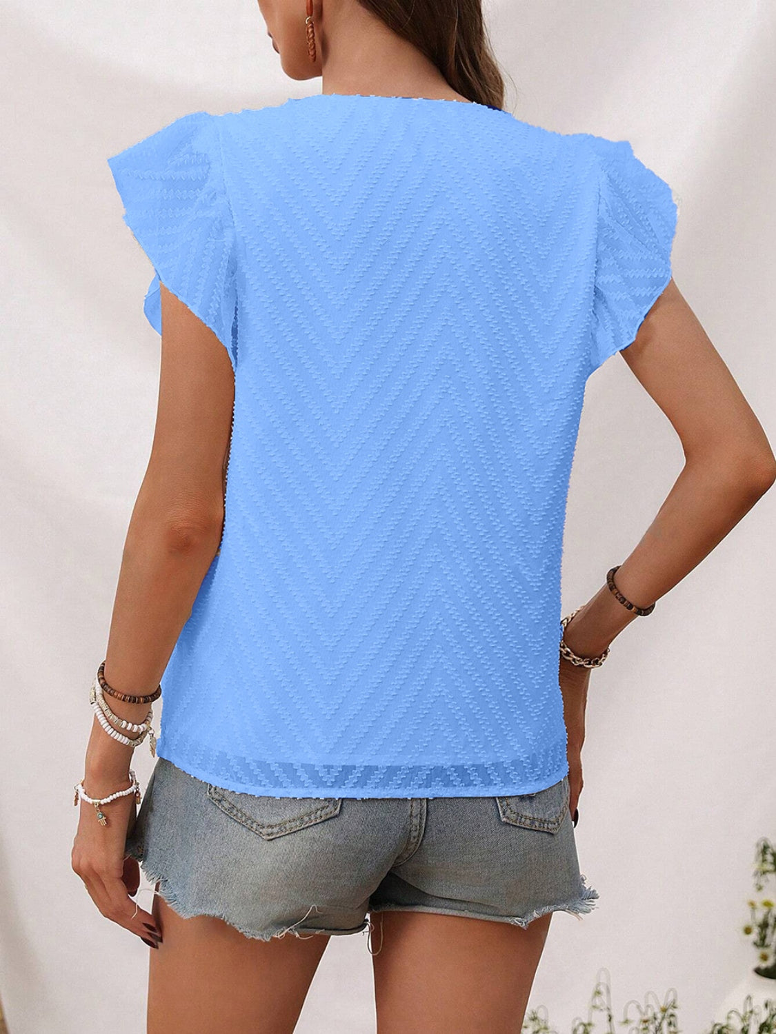 Women Textured V-Neck Cap Sleeve Blouse nicholesgifts