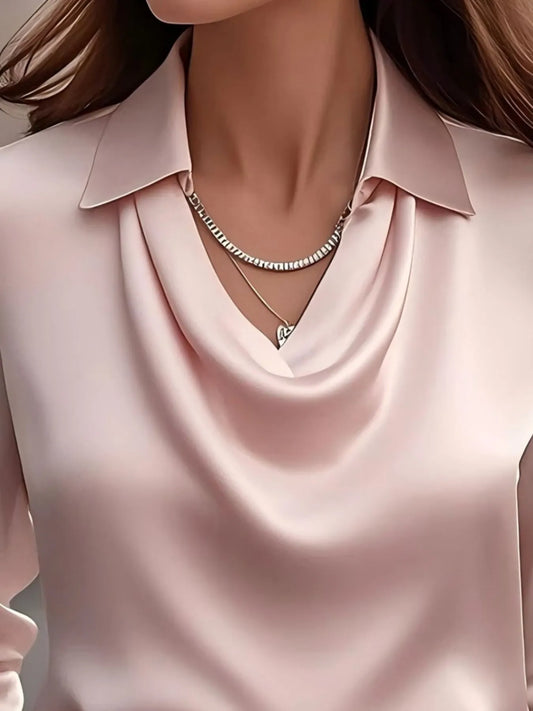 Satin Collar Long Sleeve Blouse nicholesgifts