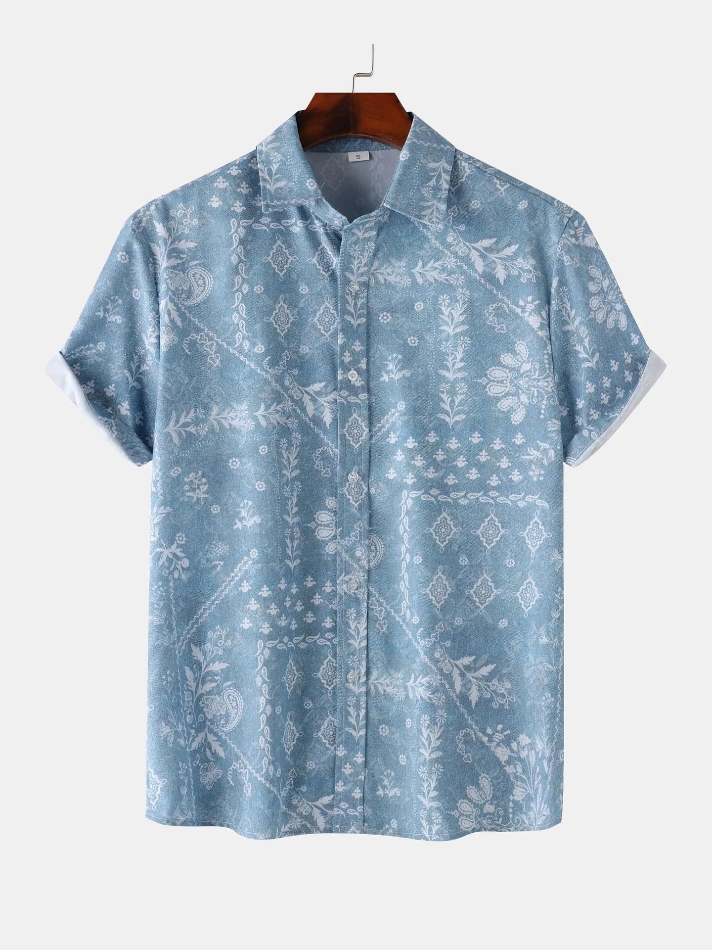 Men's Printed Short Sleeve Button-Up Shirt Trendsi