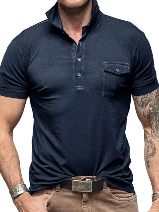 Men's Classic Pocket Polo Shirt with Stand Collar NicholesGifts
