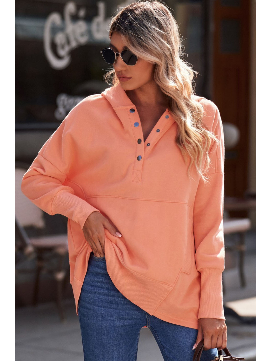 NicholesGifts Women Quarter-Snap Dropped Shoulder Hoodie NicholesGifts